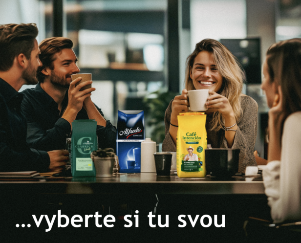 Přátelé si společně vychutnávají kávu s výrobky J.J. Darboven ve stylové kavárně. Vyberte si svou oblíbenou směs!