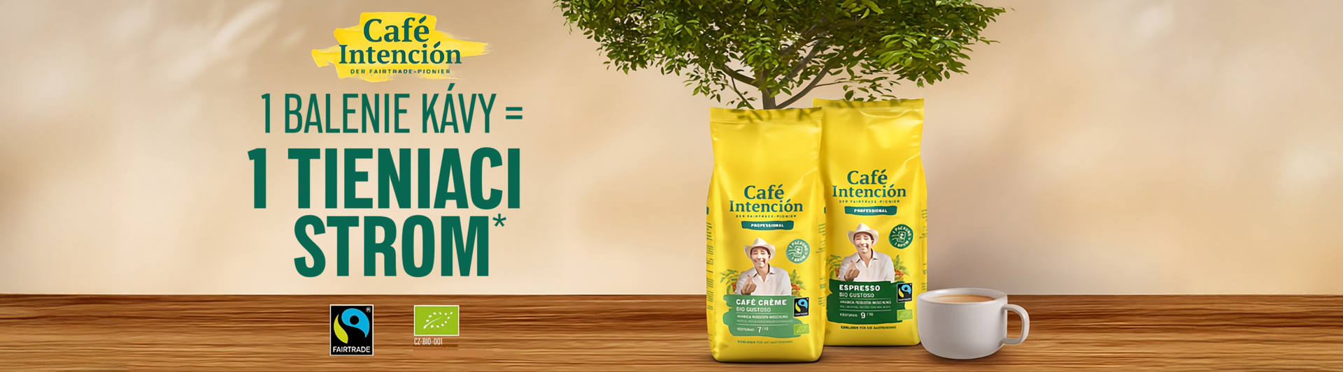 Café Intención propaguje udržateľnú kávu s balením fair trade, pričom zdôrazňuje vplyv na životné prostredie a etické získavanie.