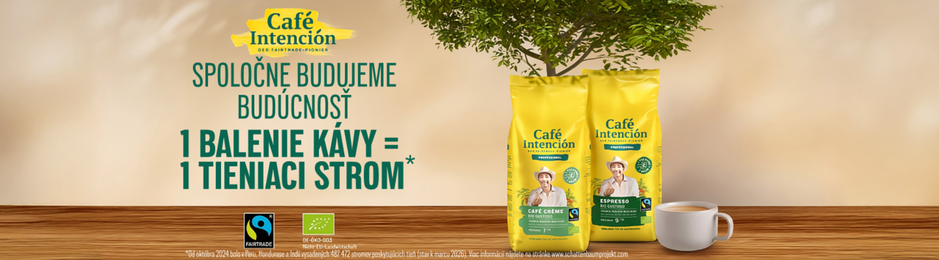Café Intención propaguje udržateľnú kávu s balením fair trade, pričom zdôrazňuje vplyv na životné prostredie a etické získavanie.