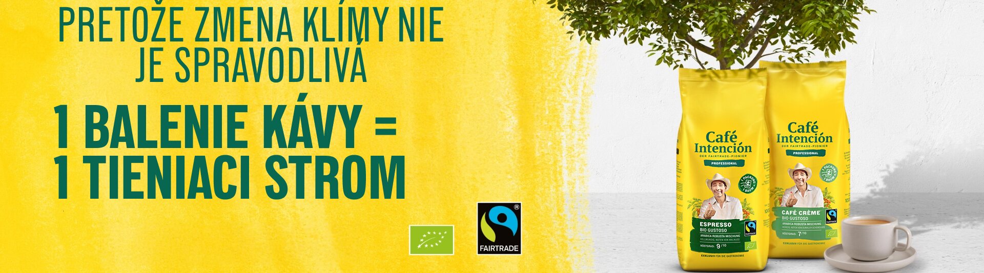 Café Intención propaguje udržateľnú kávu s balením fair trade, pričom zdôrazňuje vplyv na životné prostredie a etické získavanie.
