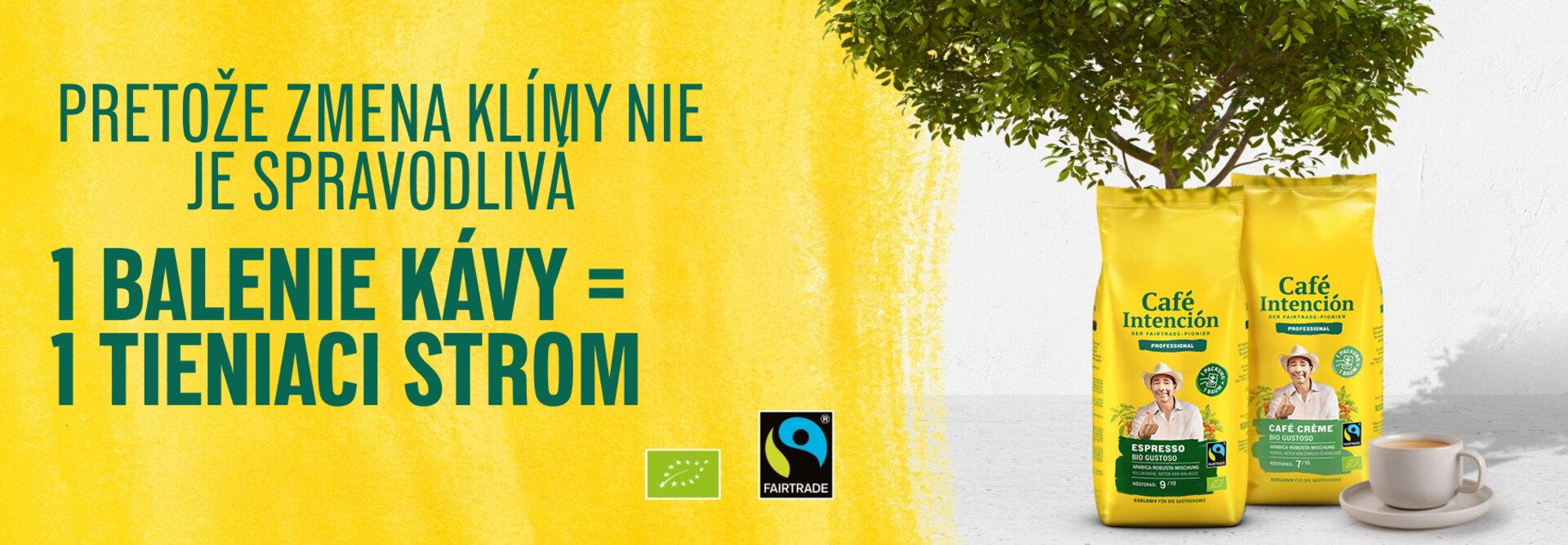 Café Intención propaguje udržateľnú kávu s balením fair trade, pričom zdôrazňuje vplyv na životné prostredie a etické získavanie.