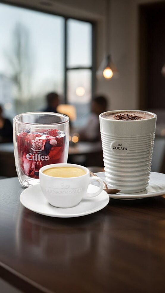 Čaj Cocaya kava a Eilles se podává spolu s espressem ve stylovém kavárenském prostředí. Vychutnejte si vynikající chutě a vůně.