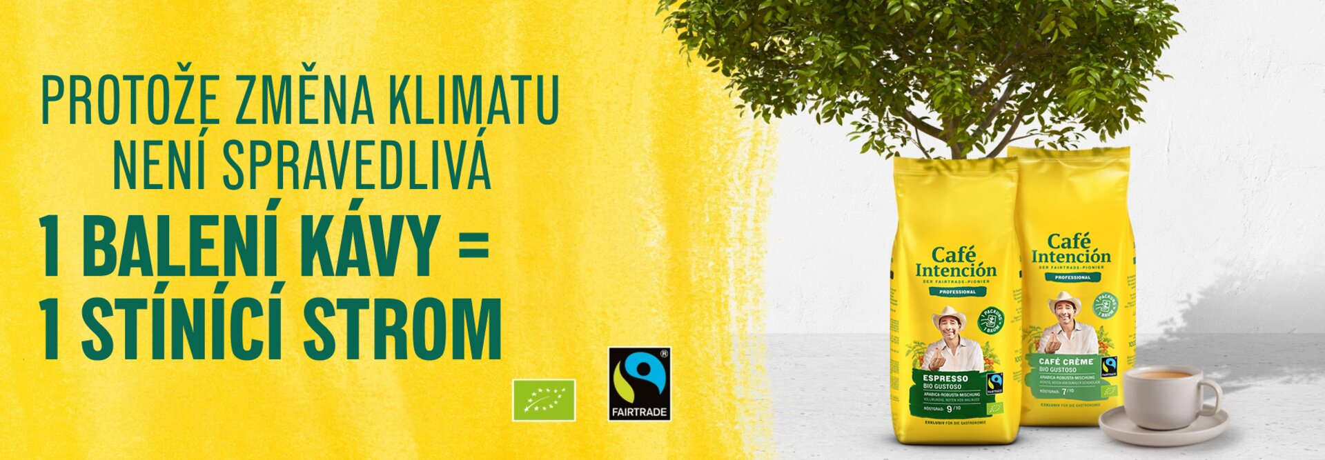 Obaly Café Intención podporují udržitelnost a zdůrazňují, že jedno balení kávy se rovná jednomu vysazenému stromu.
