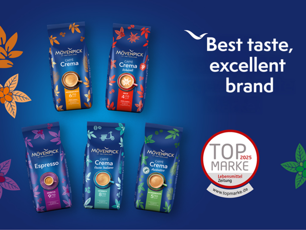 Mövenpick coffee range featuring Caffe Crema, Espresso, and award-winning quality for a superior taste experience.