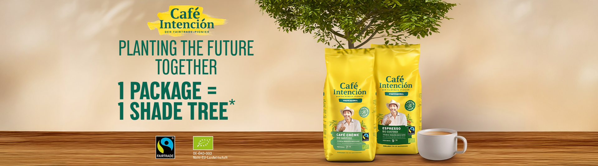 Café Intención’s Fairtrade coffee bags promote sustainable coffee consumption and planting a tree per package purchased.