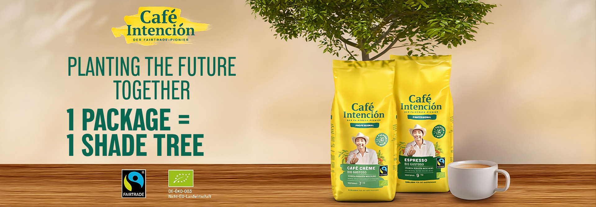 Café Intención’s Fairtrade coffee bags promote sustainable coffee consumption and planting a tree per package purchased.