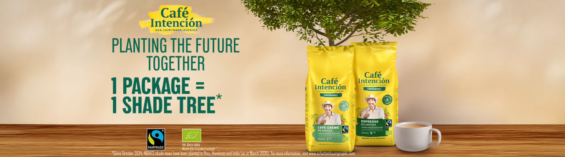 Café Intención’s Fairtrade coffee bags promote sustainable coffee consumption and planting a tree per package purchased.