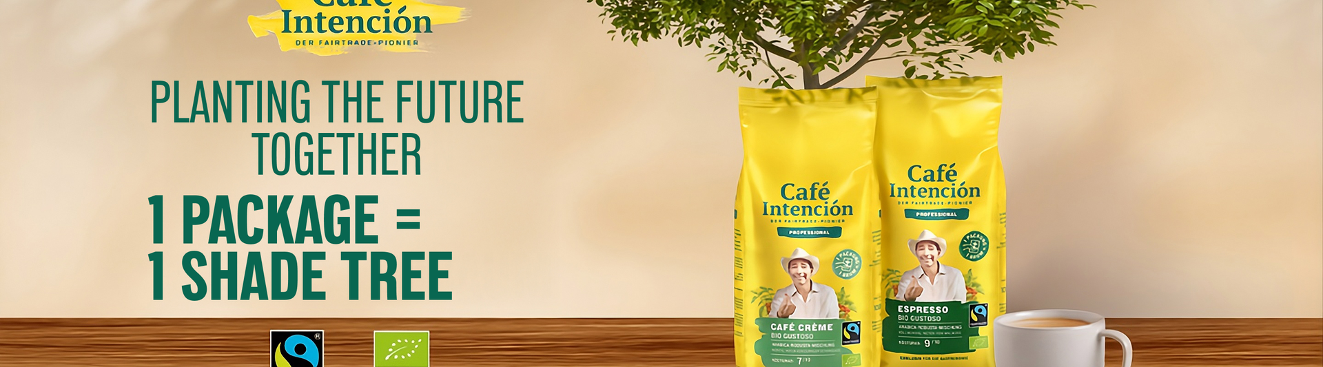 Café Intención’s Fairtrade coffee bags promote sustainable coffee consumption and planting a tree per package purchased.