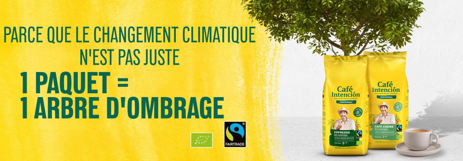 Café Intención promeut le développement durable, chaque paquet contribuant à la plantation d'arbres pour atténuer le changement climatique.