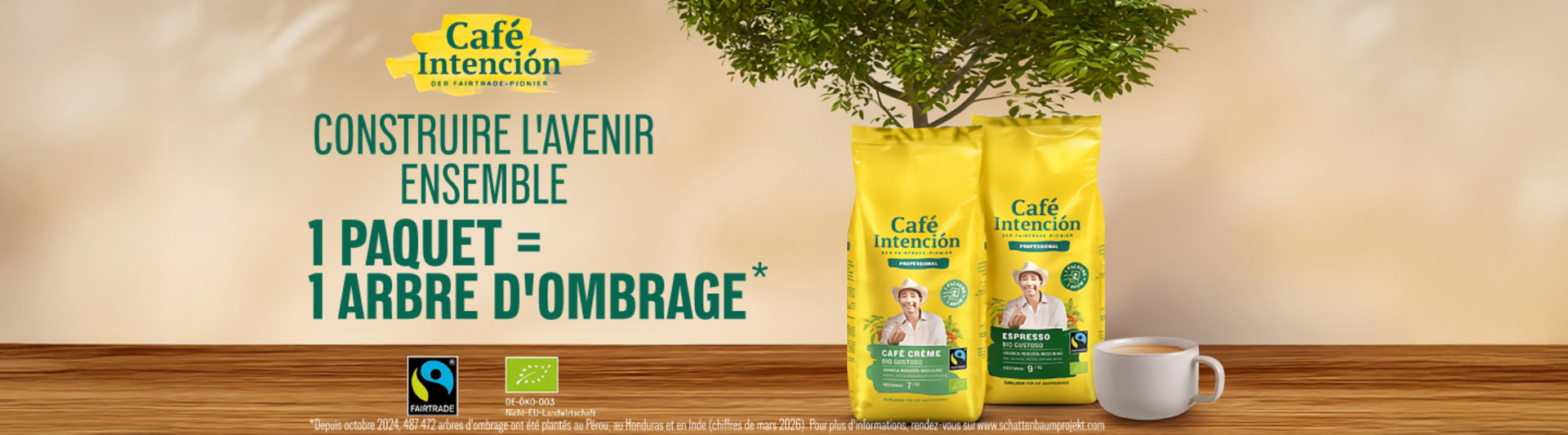 Café Intención promeut le développement durable, chaque paquet contribuant à la plantation d'arbres pour atténuer le changement climatique.