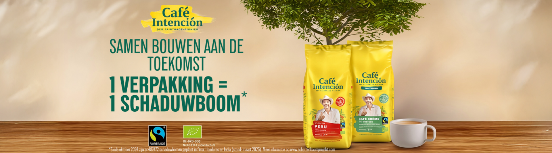 De verpakking van Café Intención laat Fairtrade koffie zien en benadrukt duurzame praktijken met een schaduwboomconcept.