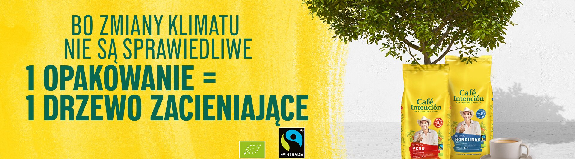 Café Intención promuje zrównoważony rozwój: każda paczka przyczynia się do sadzenia drzew w cieniu. Ciesz się kawą pochodzącą ze sprawiedliwego handlu.