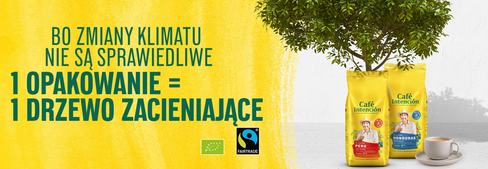 Café Intención promuje zrównoważony rozwój: każda paczka przyczynia się do sadzenia drzew w cieniu. Ciesz się kawą pochodzącą ze sprawiedliwego handlu.