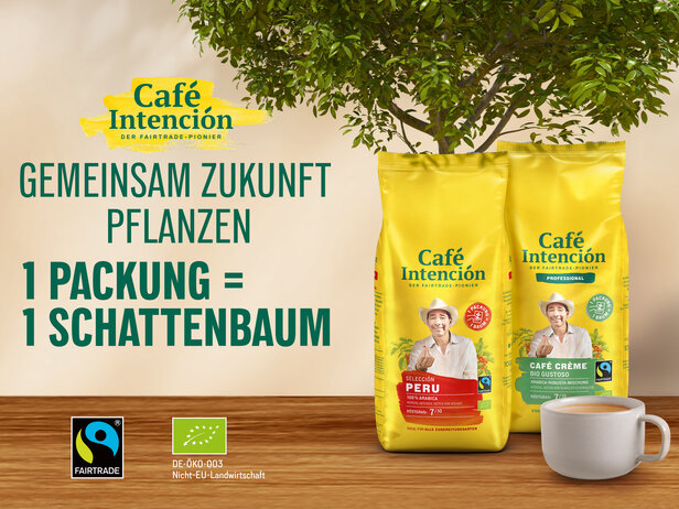 Die Fairtrade-Kaffeepackungen von Café Intención werben für Nachhaltigkeit mit der Botschaft, Bäume für die Zukunft zu pflanzen.