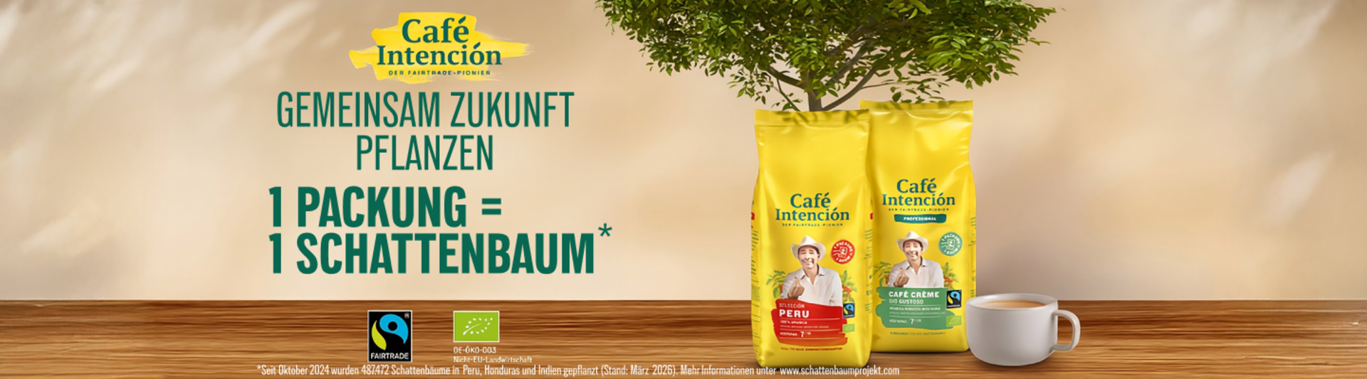 Das Café Intención setzt sich für Nachhaltigkeit ein und bietet Fair-Trade-Kaffeepackungen an, mit deren Erlös Baumpflanzinitiativen unterstützt werden.