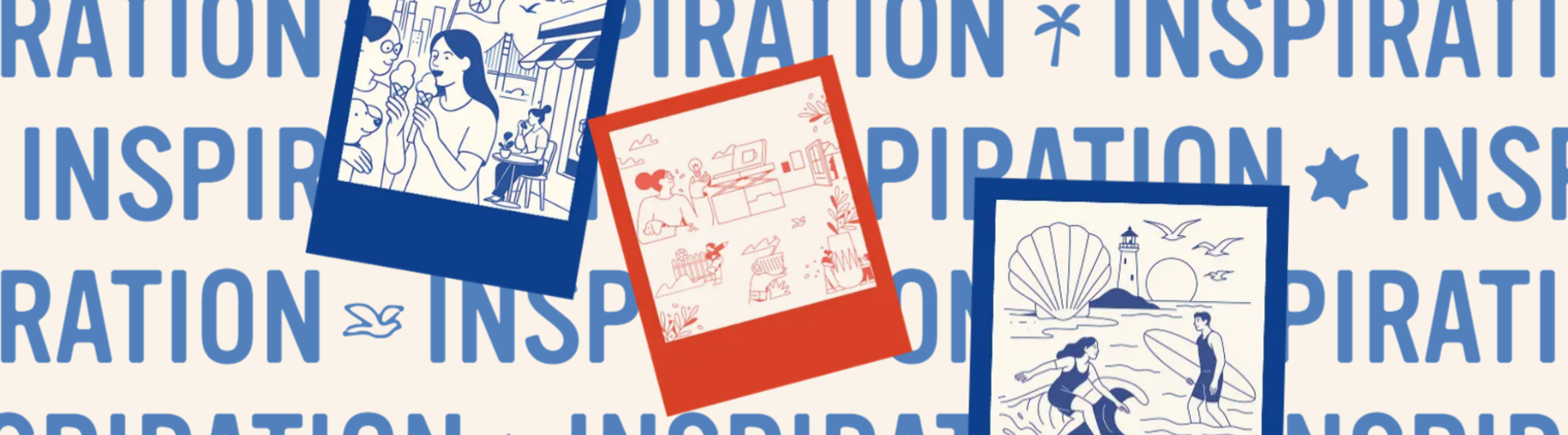 Kreative Illustrationen und lebendiges Design, die Inspiration in alltäglichen Momenten und Aktivitäten zeigen.