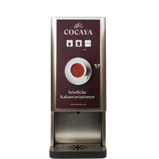 Cocaya Heißschokoladenmaschine mit Optionen für köstliche Kakaovariationen und einem eleganten Edelstahldesign.