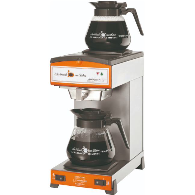Machine à café Darboven Darbomat avec deux pots en verre, idéale pour préparer du café frais dans un environnement commercial.