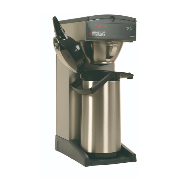 Machine à café Bravilor Bonamat TH-10 avec pot en acier inoxydable pour la préparation de café filtre en milieu commercial.