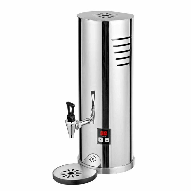 Eleganter Wasserspender aus Edelstahl mit Temperaturregler und Wasserhahn, ideal für Haushalte und Büros.