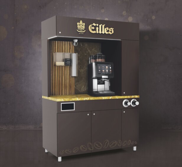 Elegantný kávovar Eilles v štýlovom pultovom vyhotovení, ideálny pre B2B prostredie a milovníkov kávy.