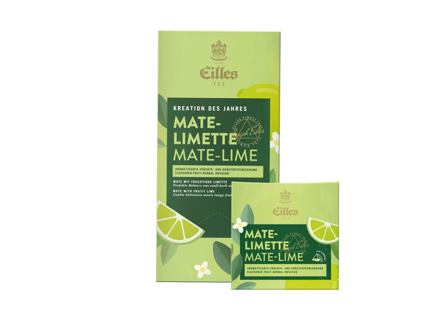 Eilles Tee's Mate-Lime blend, featuring vibrant packaging with lime illustrations, offers a refreshing herbal infusion.