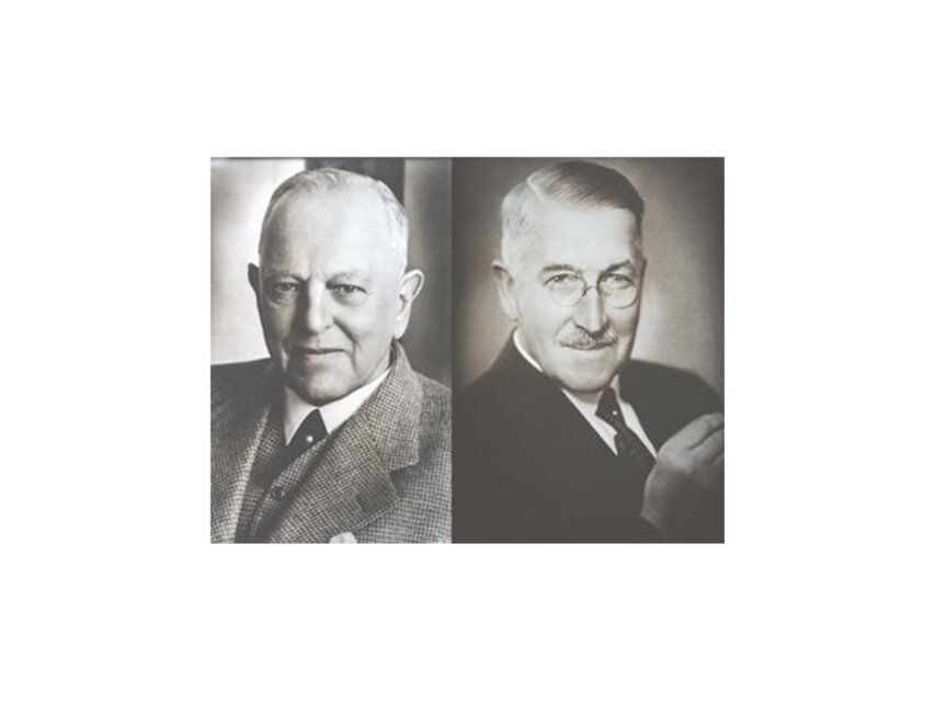 Portréty Arthura a Caesara Darbovenovcov, vplyvných osobností obchodnej histórie začiatku 20. storočia.