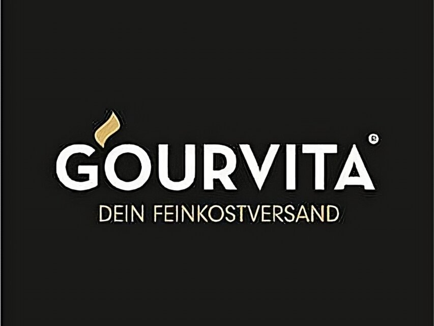 Gourvita logo with tagline, showcasing a premium delicatessen brand in a sleek black design.