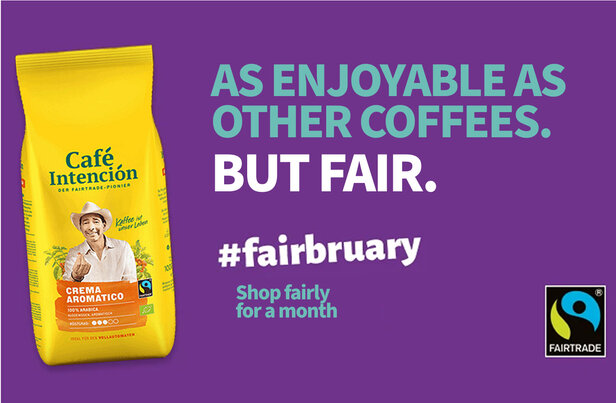 Fairtrade coffee by Café Intención, promoting ethical shopping with #fairbruary. Enjoy great taste with fairness.