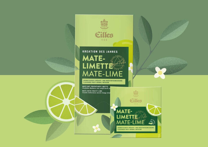 Eilles Tea Mate-Lime packaging featuring vibrant lime graphics and a refreshing design, perfect for herbal infusion lovers.