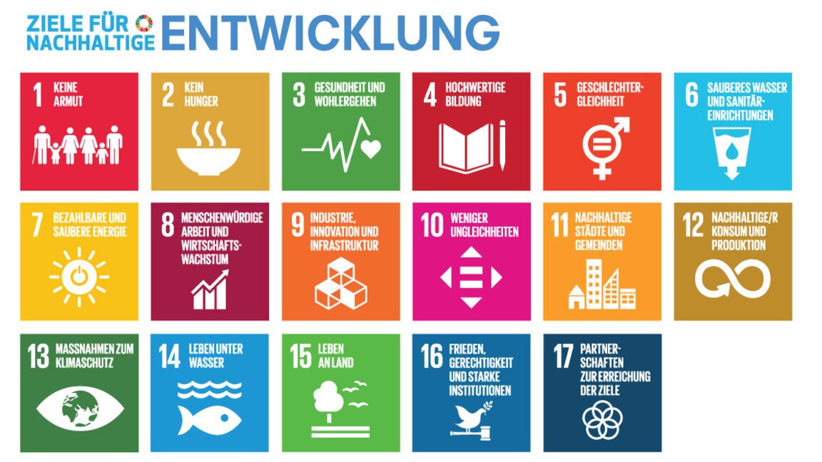 Infographic over de Duurzame Ontwikkelingsdoelen met de belangrijkste gebieden voor wereldwijde vooruitgang en bewustzijn.