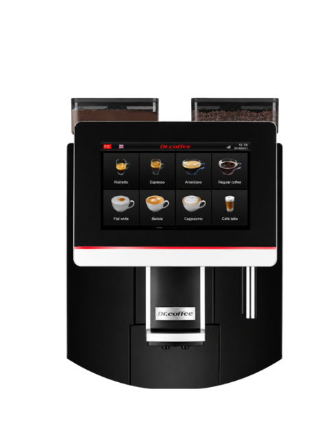 Sleek coffee machine with touch screen for brewing various coffee styles and drinks, perfect for home or office use.